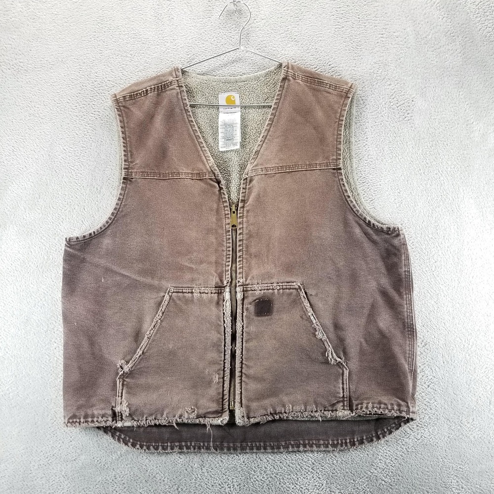Carhartt Vest Mens XL Brown V26 Canvas Sherpa‎ Lined Full Zip Insulated Workwear